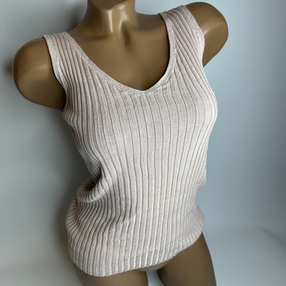 Vintage Jeselle Jeanne Pierre Silk Ribbed Knit Tank Top Pink Cami Petite Small
